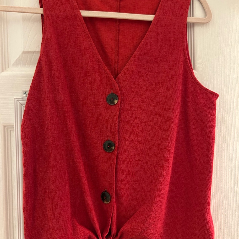 Red Button-Front Sleeveless Top